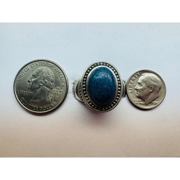 Vintage Chunky Lapis Lazuli Ring Sterling Silver 925 Boho Statement Jewelry Size - Picture 9 of 10